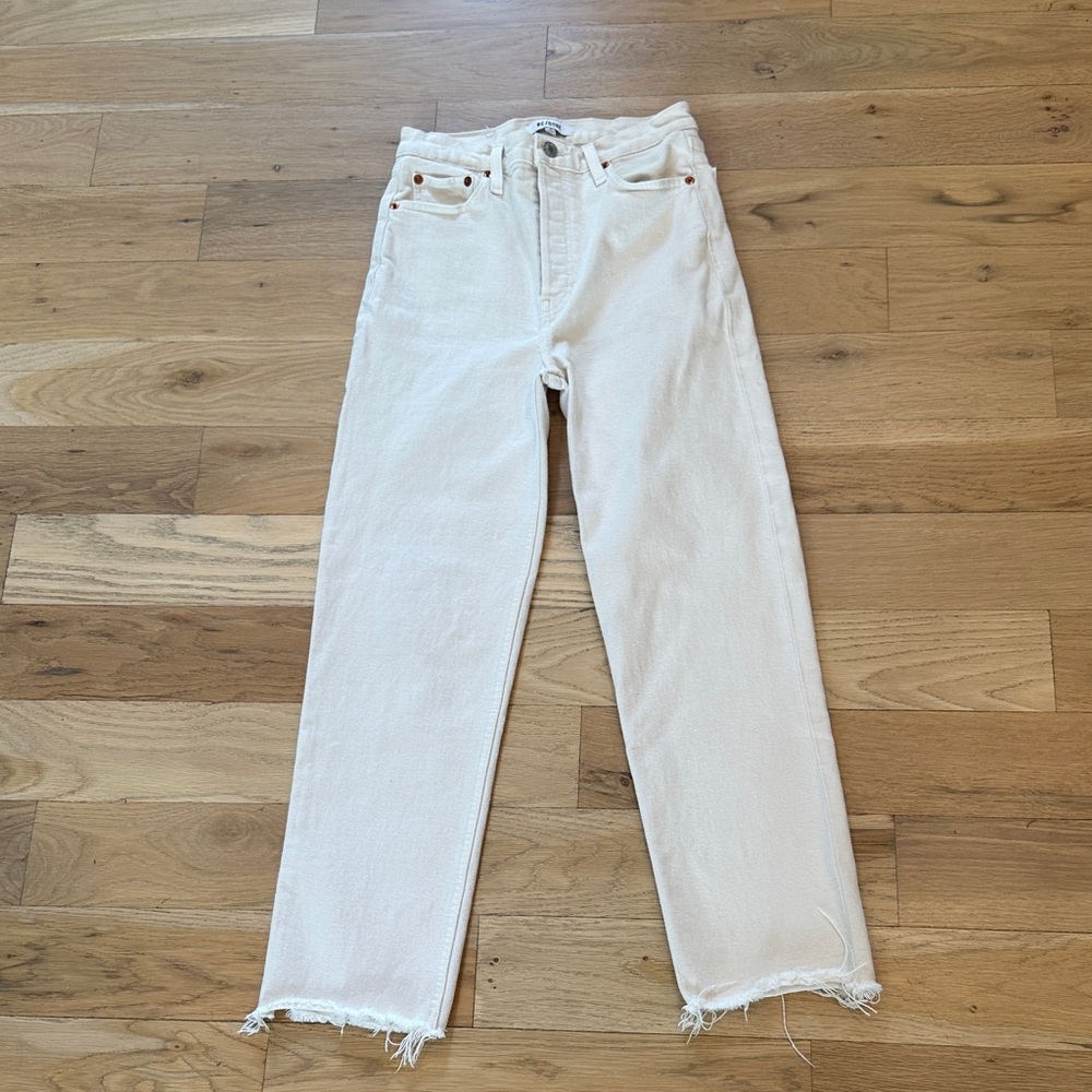 Re/Done Cream Straight Leg Women's Jeans “70’s Stovepipe” shorts size 26